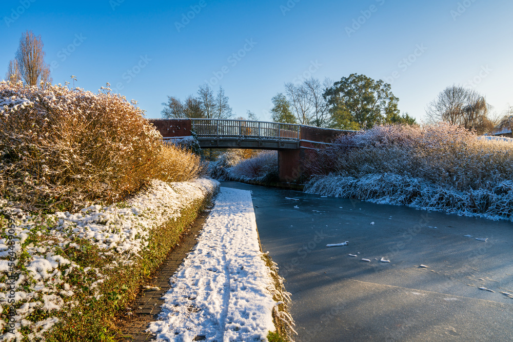 Grand union canal at winter season in Milton Keynes. England Grand union canal at winter season in Milton Keynes. England