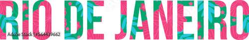Rio de Janeiro text lettering with abstract pattern, decorative vector typography