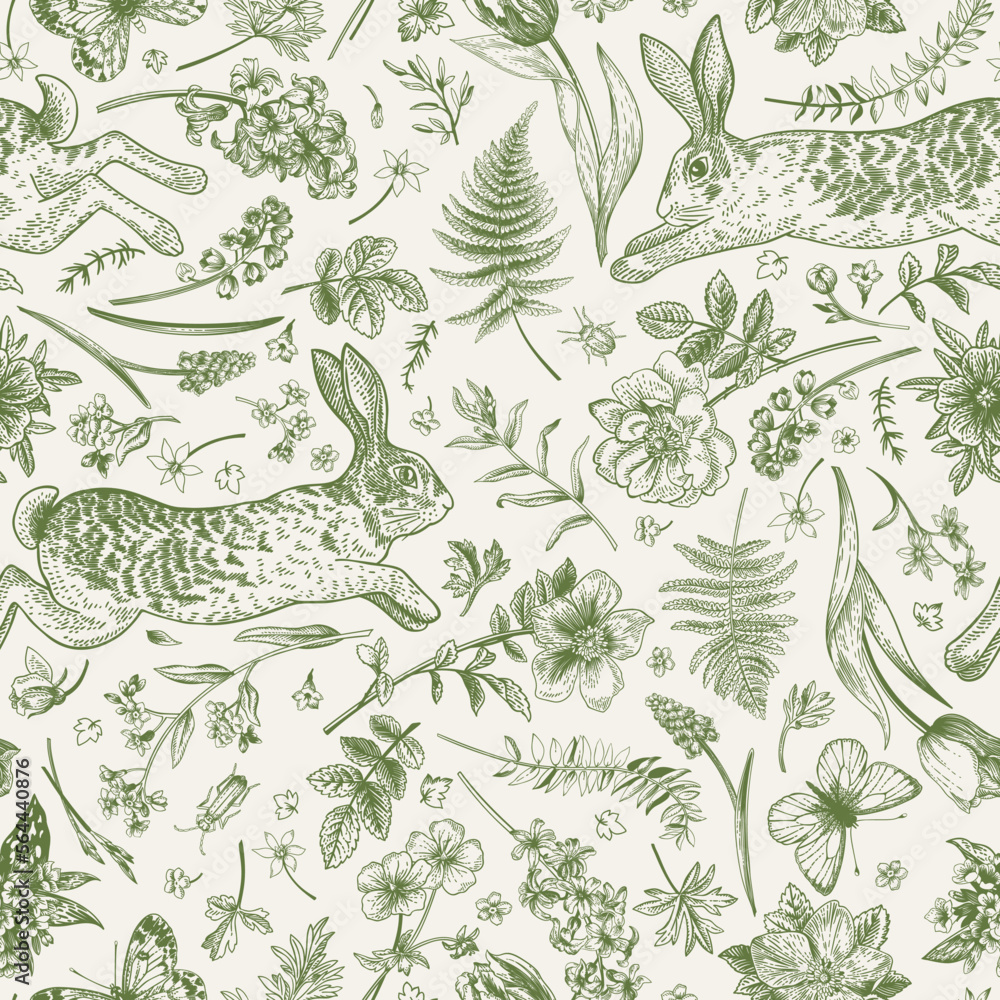 Seamless print with rabbits