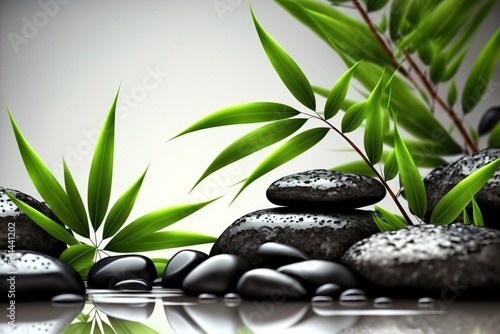 Spa background with stones and bamboo, Generative AI