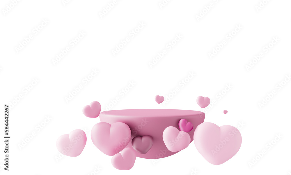 Valentine Product podium scene with flying falling red heart .3d illustration. Valentine Product podium scene with flying falling red heart .3d illustration.