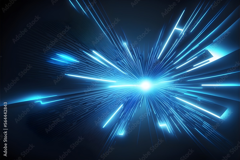 Blue technology background with motion neon light effect. Generative AI. Blue technology background with motion neon light effect. Generative AI.