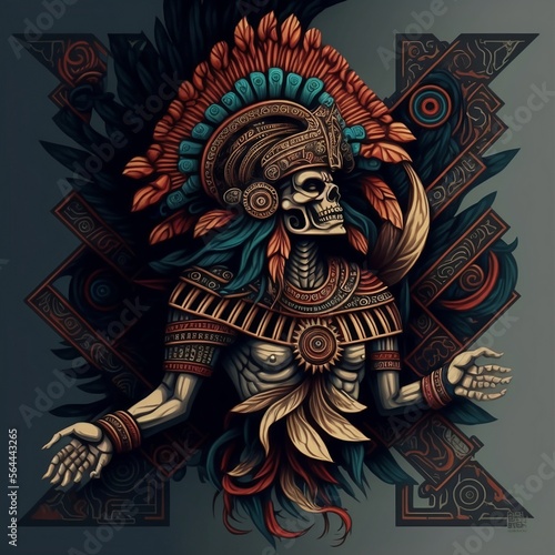 mictlantecuhtli Aztec God. Generative AI  Digital illustration
