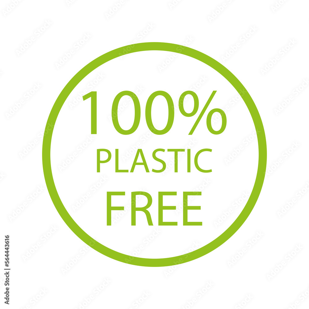 100 plastic free. Green icon. Green planet. Vector illustration. 100 plastic free. Green icon. Green planet. Vector illustration.