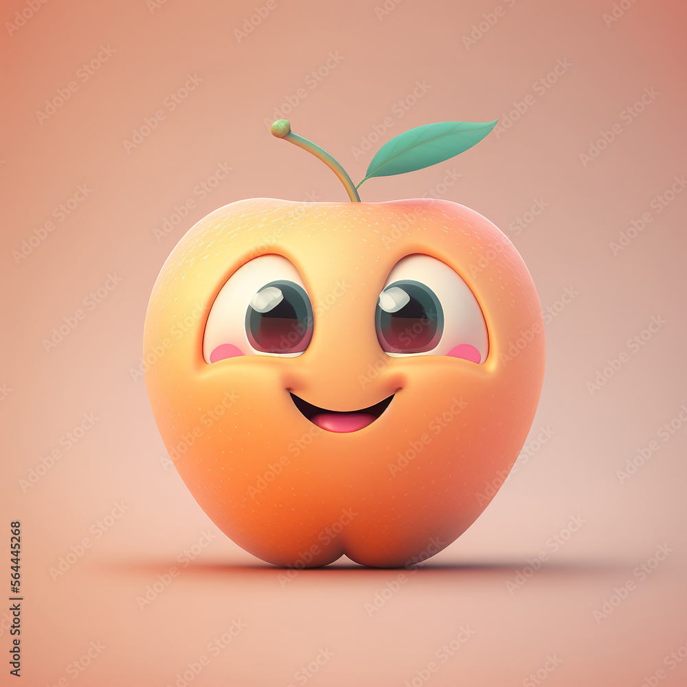Cute Happy Peach Character Cartoon 3D. Generative AI Cute Happy Peach Character Cartoon 3D. Generative AI