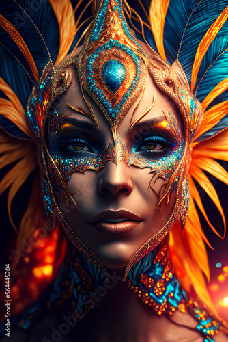 Brazilian Woman in samba dancer costume, carnival, generative AI