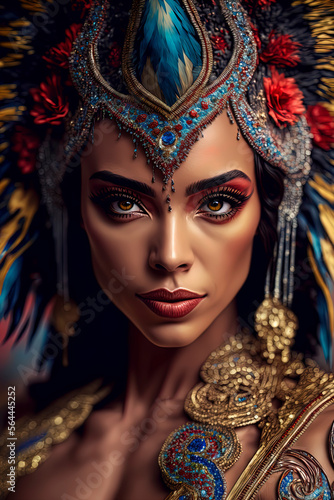 Beautiful woman with carnival costume, samba dancer, generative AI