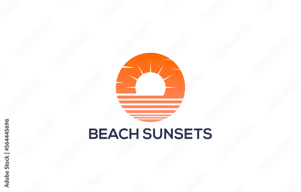 sunset beach circle modern minimalist logo design