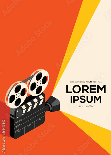 Movie and film poster design template background with film slate