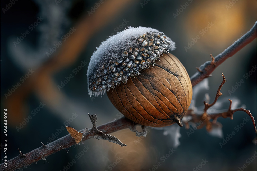The Acorn's Promise: An illustration of a brown acorn hanging on a tree branch in a winter landscape, symbolizing hope and renewal The Acorn's Promise: An illustration of a brown acorn hanging on a tree branch in a winter landscape, symbolizing hope and renewal