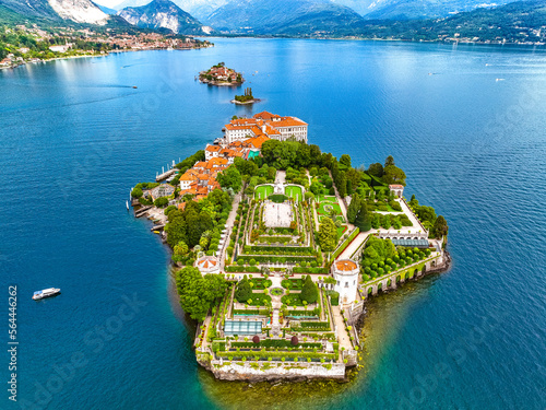 Fototapeta Aerial view of Isola Bella, in Isole Borromee archipelago in Lake Maggiore, Ital