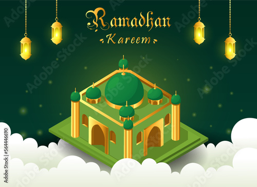 Crescent Islamic with Lantern for Ramadan Kareem vector illustration