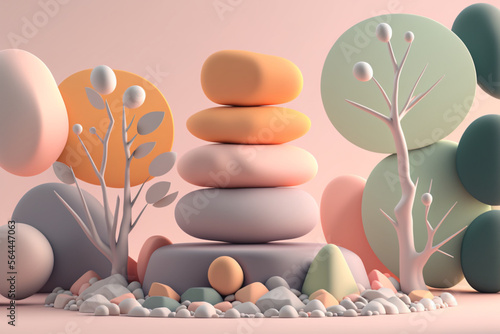 3d render of zen stones and flowers made by generative ai