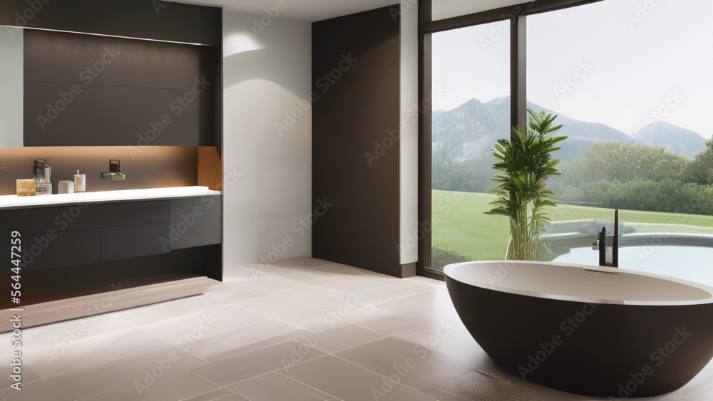 Fototapeta premium modern bathroom, bathtub, postmodern, Generative AI