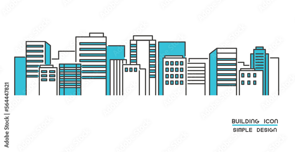 都会のオフィス街をイメージした都市風景のベクターイラスト素材／都心／高層ビル／背景