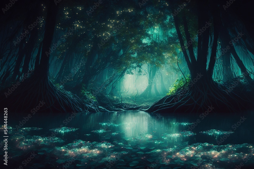 Obraz premium tropical jungle in the night. Generative AI