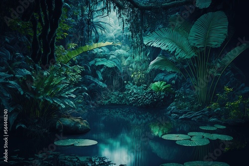 Fototapeta Naklejka Na Ścianę i Meble -   tropical jungle in the night. Generative AI