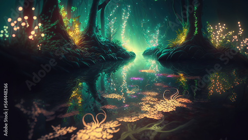 Fototapeta Naklejka Na Ścianę i Meble -   tropical jungle in the night. Generative AI