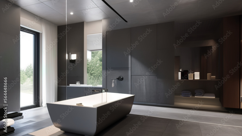Fototapeta premium modern bathroom, bathtub, postmodern, Generative AI