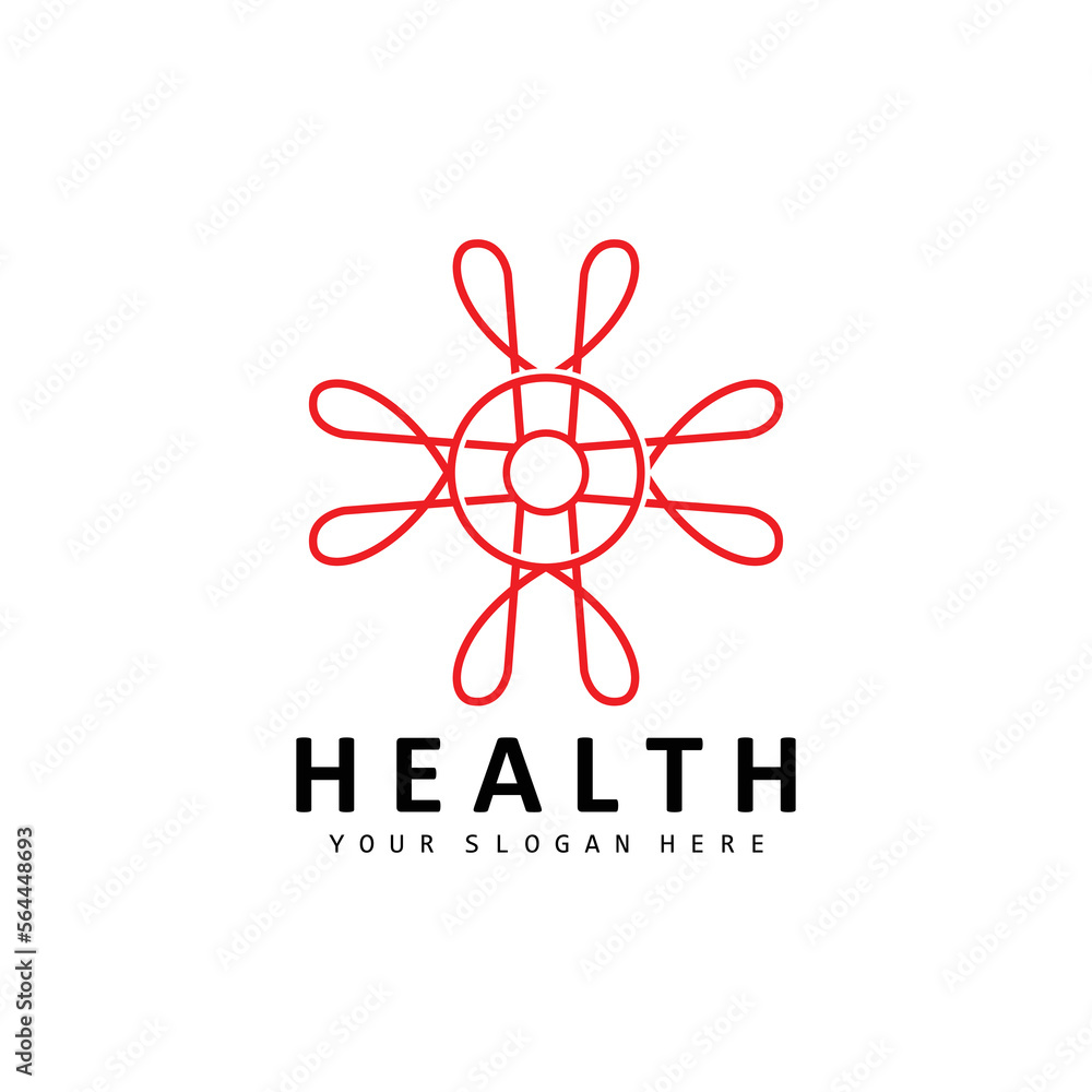 Healthcare Logo, Nursing And Wellness Design, Stethoscope Icon And Simple Line Vector Wave Healthcare Logo, Nursing And Wellness Design, Stethoscope Icon And Simple Line Vector Wave
