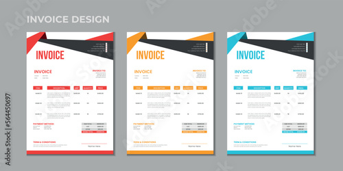 Minimal corporate Business multiple color variation a4 size vector invoice design template