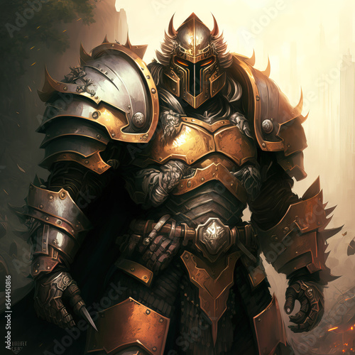 Fotobehang Role play d&d character portrait Heavy armor Knight warrior