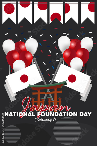 National foundation day design with famous Japanese Japan flag banner with red white.