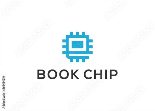 book logo. book education with chip logo design template photo