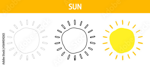 Sun tracing and coloring worksheet for kids