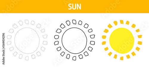 Sun tracing and coloring worksheet for kids