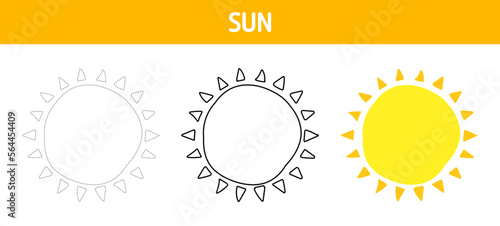 Sun tracing and coloring worksheet for kids