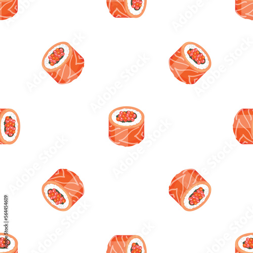 Red caviar sushi roll pattern seamless background texture repeat wallpaper geometric vector