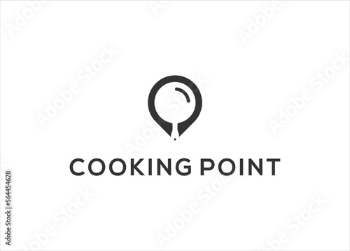 cooking food kitchen and map point logo design template