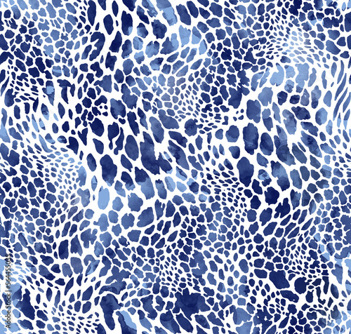 Watercolor Abstract animal skin leopard wild cats seamless pattern design background.