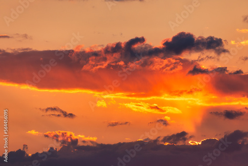 Fototapeta Naklejka Na Ścianę i Meble -  Summer sunset. Storm clouds on the background of the orange sky.