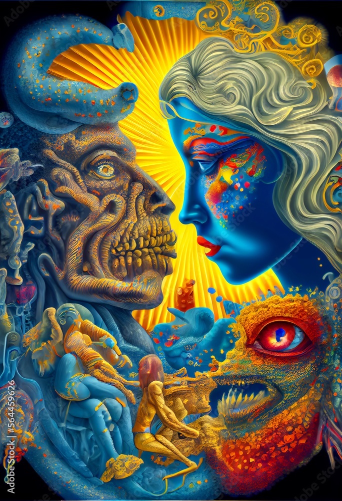 Fototapeta premium Generative AI abstract render of a psychedelic love themed illustration