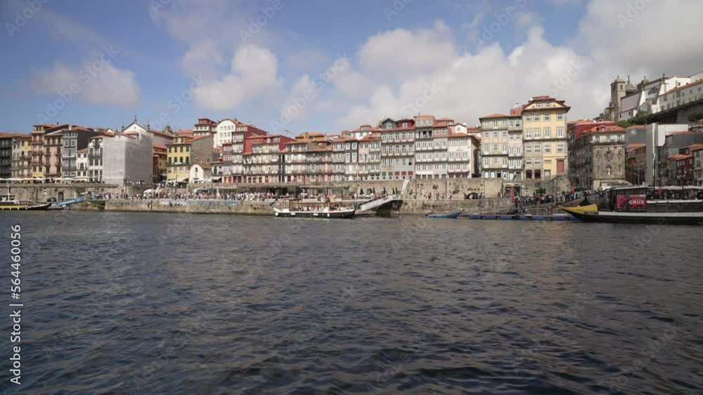 On board riverboat cruise and ornate colourful buildings along the Douro River On board riverboat cruise and ornate colourful buildings along the Douro River