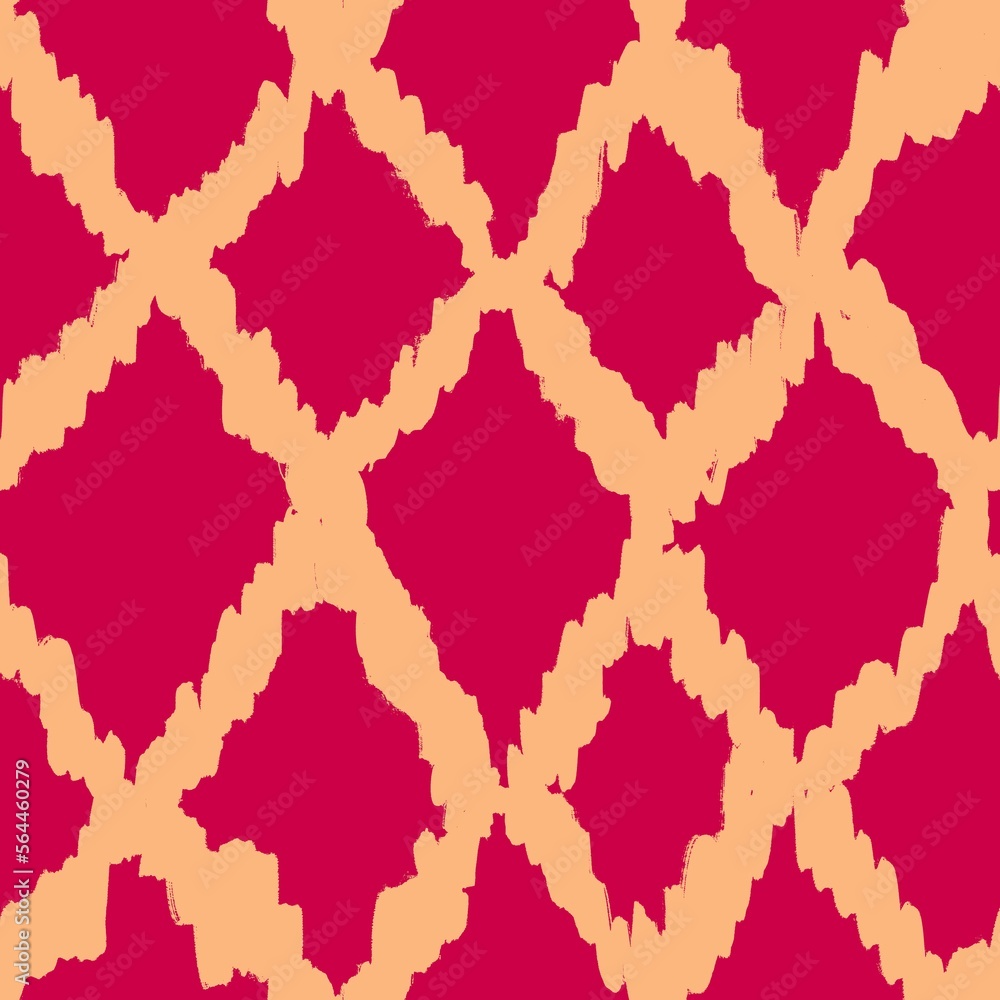 Hand drawn seamless pattern with ikat ethnic traditional indonesian fabric print. Red yellow abstract geometric stripes lines design mid century modern splash stroke vibrant nautical print.. Hand drawn seamless pattern with ikat ethnic traditional indonesian fabric print. Red yellow abstract geometric stripes lines design mid century modern splash stroke vibrant nautical print..