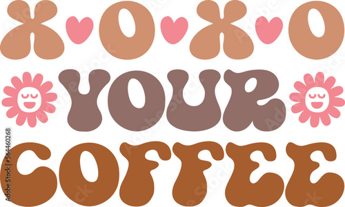 Coffee groovy quote in retro style. Vector on isolated background.