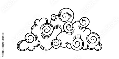 Chinese cloud in curly style. Graphic boho cloud for festive asian designs. Vector illustration isolated in white background