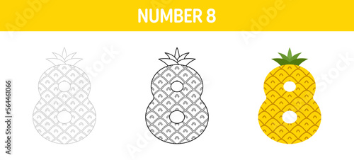 Number 5 tracing and coloring worksheet for kids