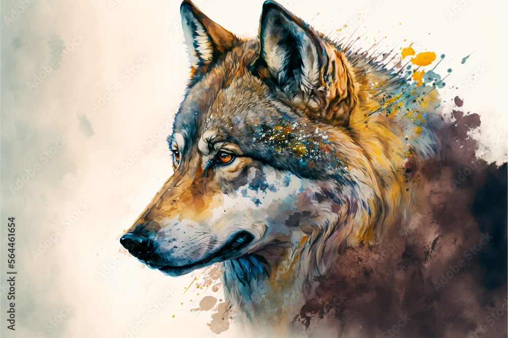 Fototapeta portrait of a Watercolor Wolf Painting, Generative AI