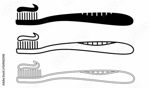 toothbrush and toothpaste icon set isolated on white background