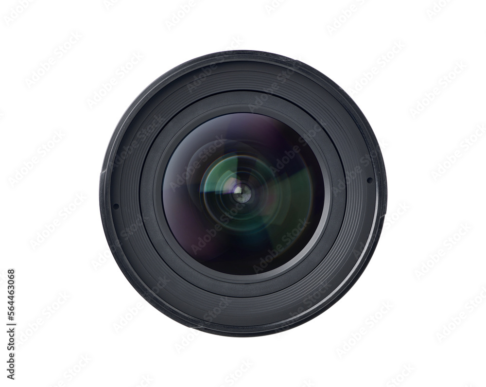 Front view of camera lens isolated on white background. Clipping path Front view of camera lens isolated on white background. Clipping path