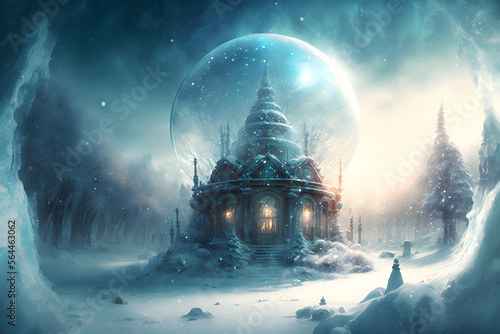 Snow blizzard in fantasy land with magic. Generative AI