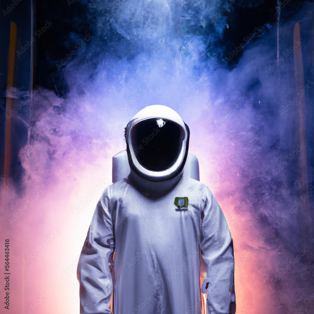 Astronaut with colored smoke in the background Astronaut with colored smoke in the background