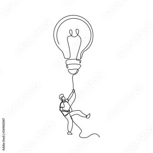 Continuous single one line drawing business man holding idea bulb. Vector illustration of smart and success people.