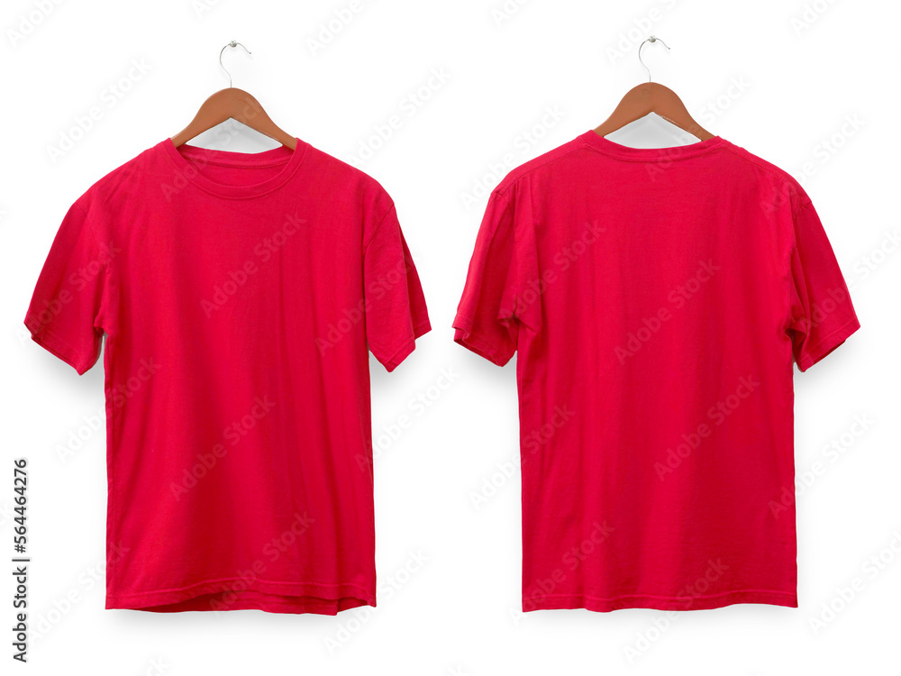 Red t-shirt mock up, front and back view, isolated. Plain red shirt ...