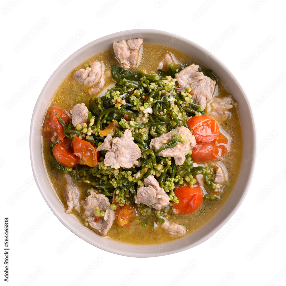 Northern Thai food (Kaeng Puk Plung), Ceylon spinach or Malabar spinach soup with pork on transparent png Northern Thai food (Kaeng Puk Plung), Ceylon spinach or Malabar spinach soup with pork on transparent png