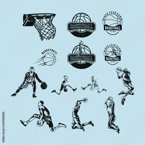 line art of basketball players with style and action